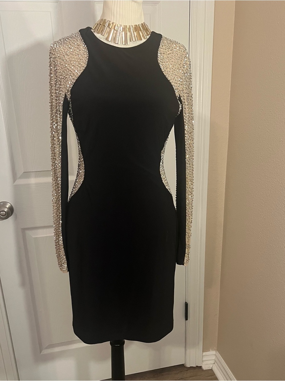 Sexy long sleeve beaded bodycon dress